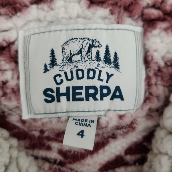 Cuddly Sherpa 1/4 Zip Burgundy and White Pull Over Fleece Jacket - Picture 2 of 6